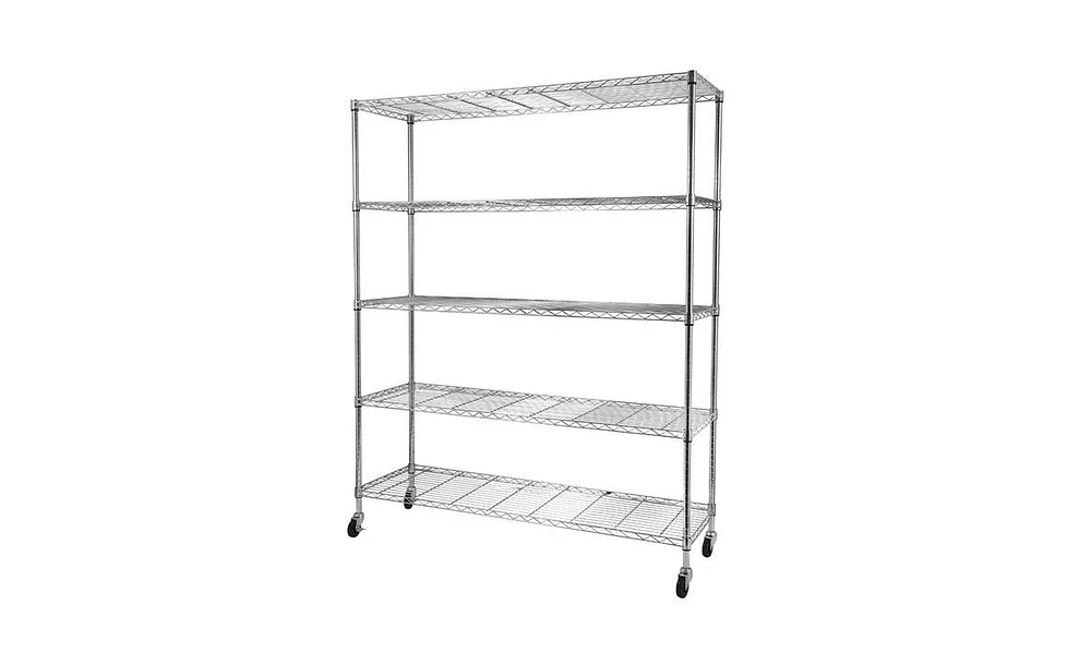 Slickblue 5-Tier Nsf Heavy Duty Adjustable Storage Metal Rack with Wheels & Shelf Liners - Chrome