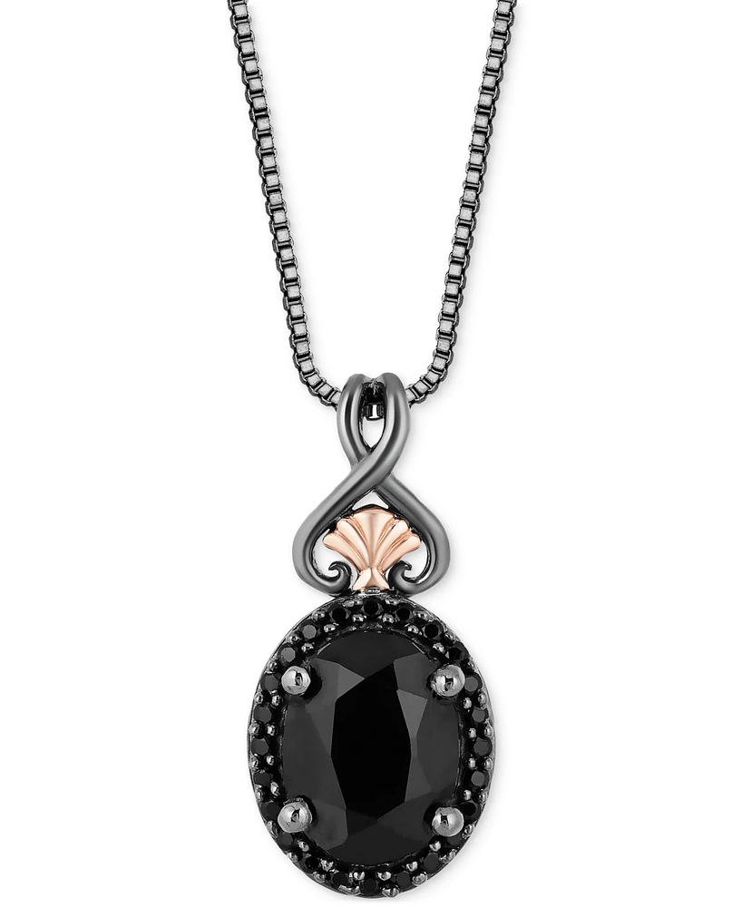 Disney Enchanted Vault Onyx & Black Diamond (1/10 ct. t.w.) Ursula Pendant in Necklace Black Rhodium-Plated Sterling Silver & 14k Rose Gold, 16" + 2"