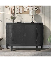 Slickblue Accent Storage Cabinet with Antique Pattern Doors - Wooden Sideboard for Hallway, Entryway, and Living Room