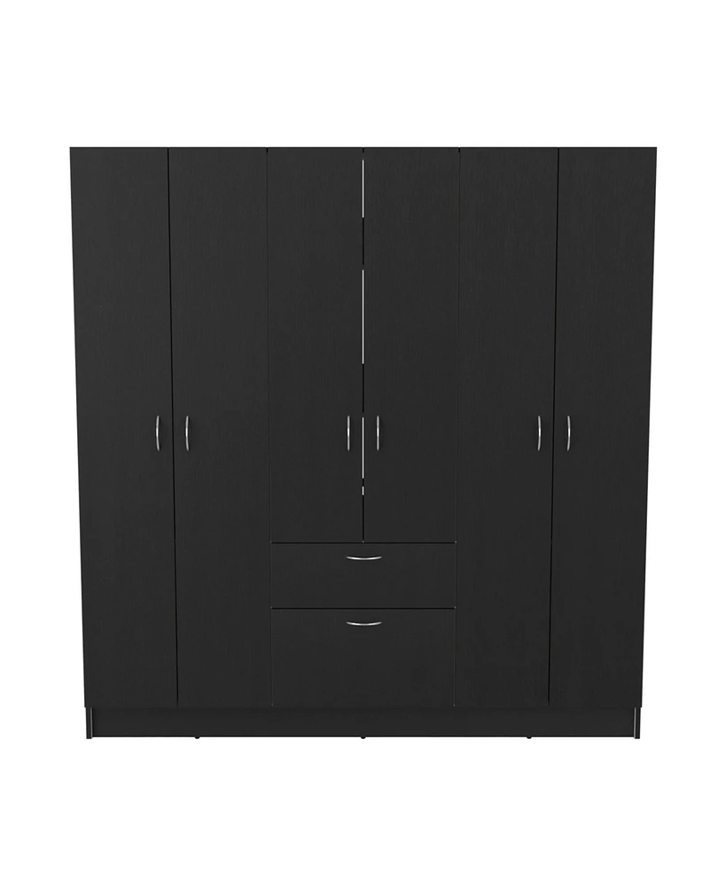 Depot E-Shop Kibo 6 Doors Armoire, One Drawer, Rod, Seven Interior Shelves, Black / White