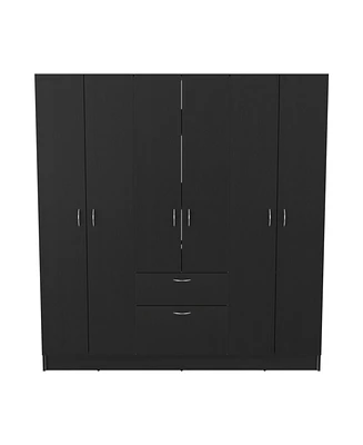 Depot E-Shop Kibo 6 Doors Armoire, One Drawer, Rod, Seven Interior Shelves, Black / White