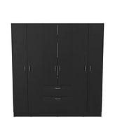 Depot E-Shop Kibo 6 Doors Armoire, One Drawer, Rod, Seven Interior Shelves, Black / White