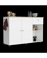 Depot E-Shop Syros Kitchen Island Cart, Six Carter, One Drawer, Double Door Cabinet, Two External Shelves, Four Interior Shelves, White / Pine