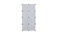 Slickblue 8 Cube Organizer Stackable Plastic Cube Storage Shelves Design Multifunctional Modular Closet Cabinet with Hanging Rod White Doors and Black