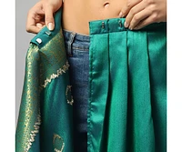 One Minute Saree Petite Yara Green Moss Weave Art Silk Ready to Wear Sari