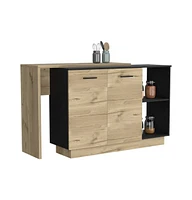 Creta Kitchen Island, Double Door Cabinets, Two External Shelves, Three White / Light Oak