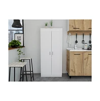 Chad Pantry Double Door Cabinet, Five Shelves,Three Interior Door Shelves, White