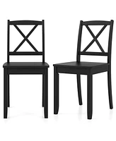 Costway Dining Chair Set of 2 Kitchen Side Chairs with Rubber Wood Legs & Cross Back