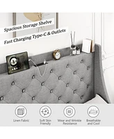 gaomon Upholstered Platform Bed With Storage Headboard, Charging Station, And 4 Drawers - Wood Slat Support, Easy Assembly - No Box Spring Needed