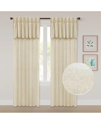 Awesome Home Sparkle Linen Back Tab with Attached Valance Pair, Natural