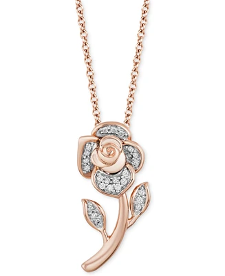 Disney Enchanted Vault Diamond Belle Rose 18" Pendant Necklace (1/10 ct. t.w.) in 14k Rose Gold-Plated Sterling Silver