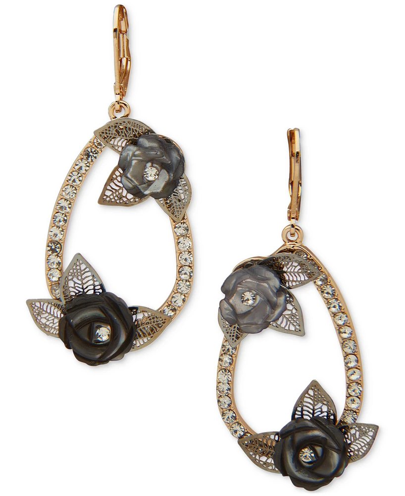 lonna & lilly Gold-Tone Black Pave Open Flower Drop Earrings