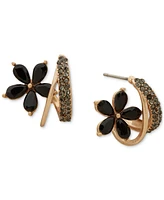 lonna & lilly Gold-Tone Black Stone Flower Small Hoop Earrings, 0.58"