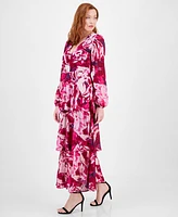 Rachel Roy Women's Printed Blouson-Sleeve Tiered Maxi Dress