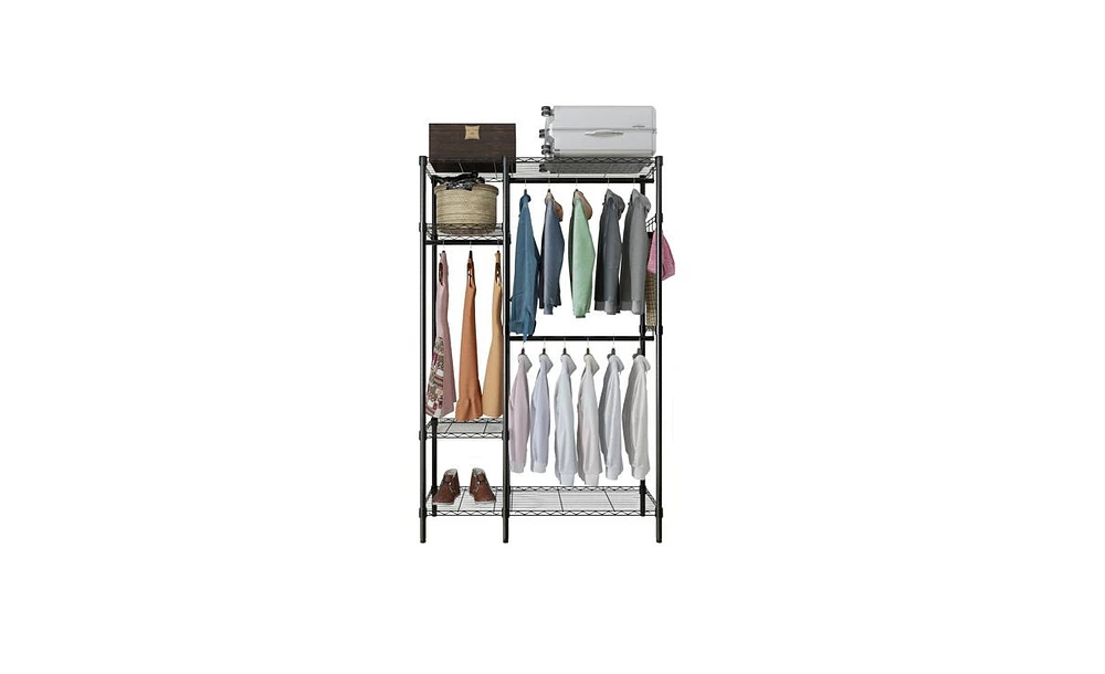 Slickblue Portable Metal Closet Organizer Garment Rack with Clothes Hanger and Home Shelf for Optimal Storage