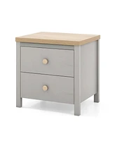 Gymax 2 Pcs Nightstand Farmhouse Side End Table w/ Solid Wood Legs & Drawers