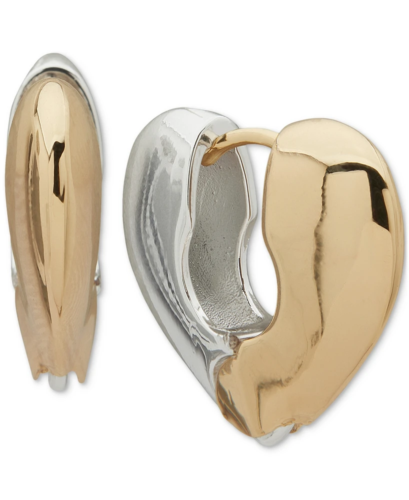 Anne Klein Two-Tone Polished Sculptural Heart Small Hoop Earrings, 0.6"