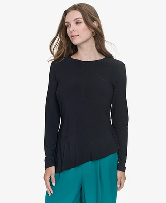 Halston Women's Long-Sleeve Asymmetric-Hem Top