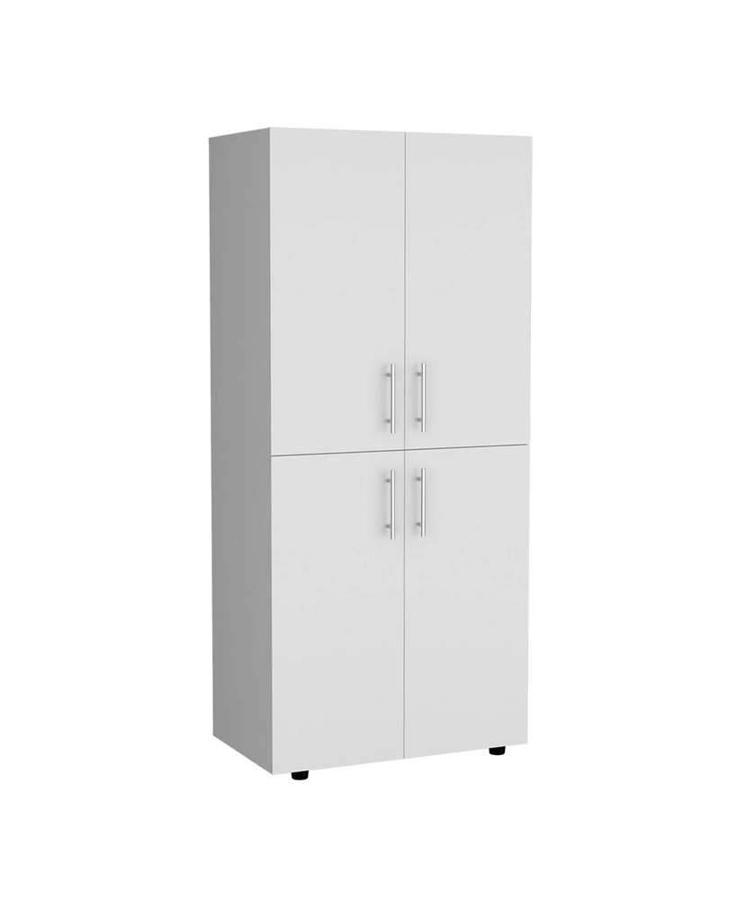 Depot E-Shop Hazel Armoire Wardrove 70" H, Double Doors, 6 Shelves, 2 Hanging Rods, White