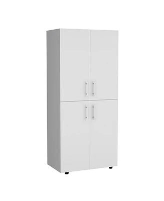 Depot E-Shop Hazel Armoire Wardrove 70" H, Double Doors, 6 Shelves, 2 Hanging Rods, White