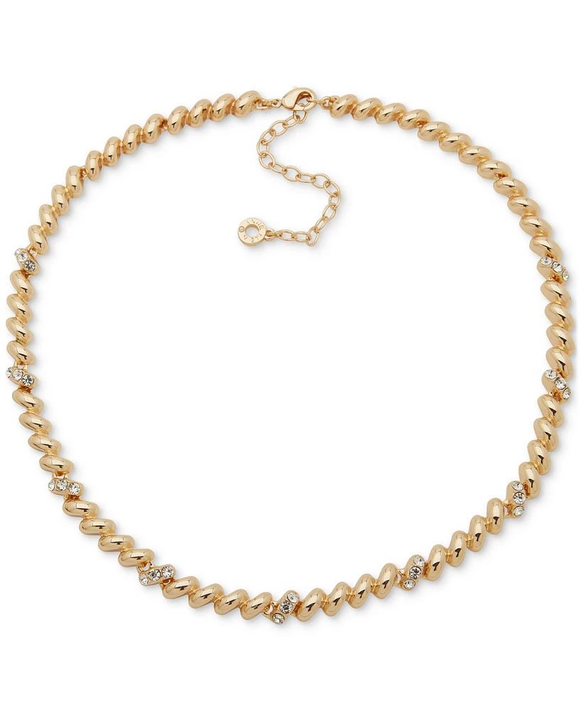 Anne Klein Gold-Tone Crystal Pave Sculptural Collar Necklace, 16" + 3" extender