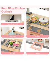 Hongge Kids Play Kitchen Set with Realistic Range Hood and Refrigerator