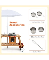 Hongge Wooden Play Cart for Toddlers Over 3 Years Old with Sun Proof Umbrella