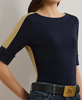 Lauren Ralph Petite Two-Tone Elbow-Sleeve Tee