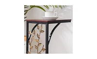 Slickblue Brown Leaf Pattern Iron Side Table, Elegant Coffee Table for Living Room or Patio