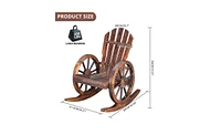 Slickblue Garden Outdoor Fir Wooden Rocking Chair with Wheel -Carbonized Finish for Ultimate Relaxation