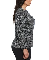 Rafaella Plus Paisley Print Button Detail Long Sleeve Top