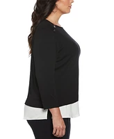 Rafaella Plus Rivet Detail Layered 3/4 Sleeve Top