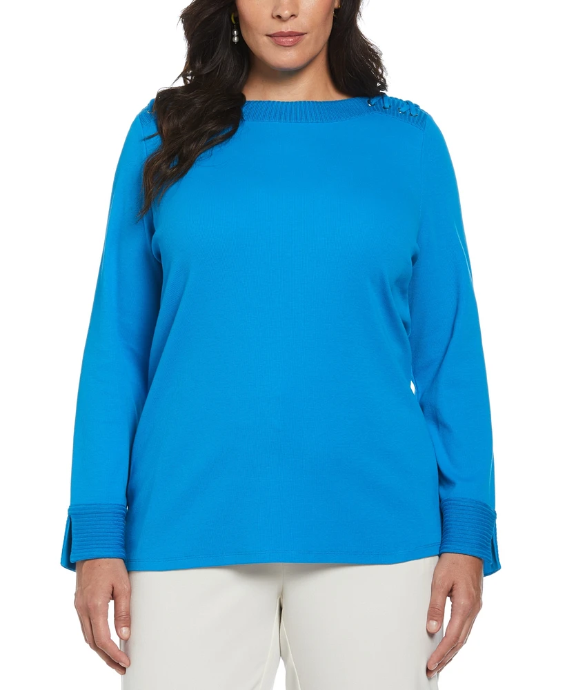 Rafaella Plus Laced Boatneck Long Sleeve Top