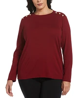 Rafaella Plus Ribbed Button Detail Long Sleeve Top