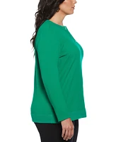 Rafaella Plus Size Split Neck Chain Detail Long Sleeve Top