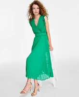 Taylor Women's Belted Pleated Chiffon Midi Dress