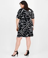 Connected Plus Printed Pleat-Detailed Dress