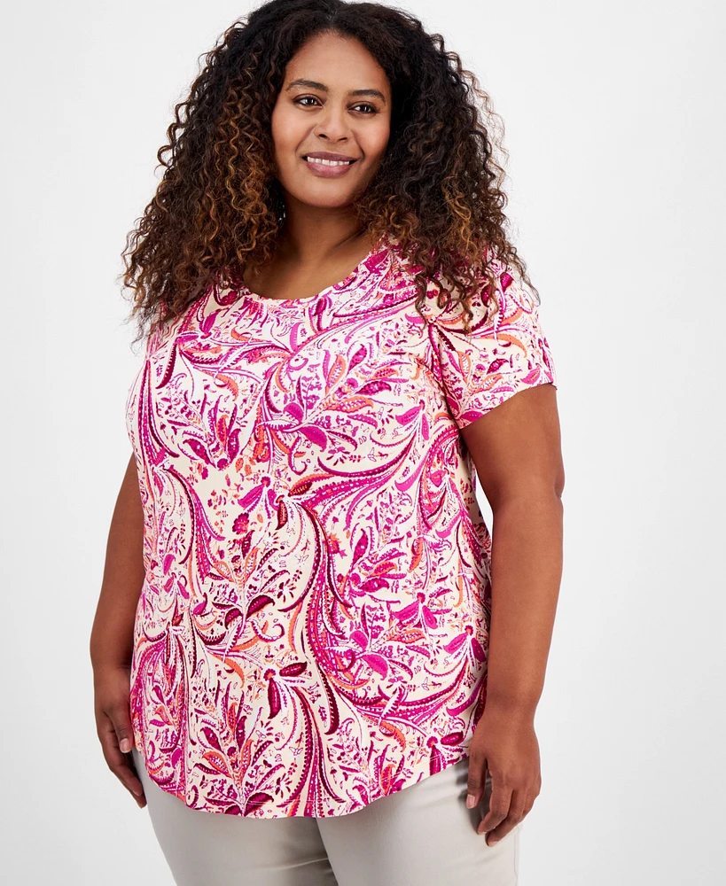 Jm Collection Plus Printed Short-Sleeve Top, Exclusively at Macy's