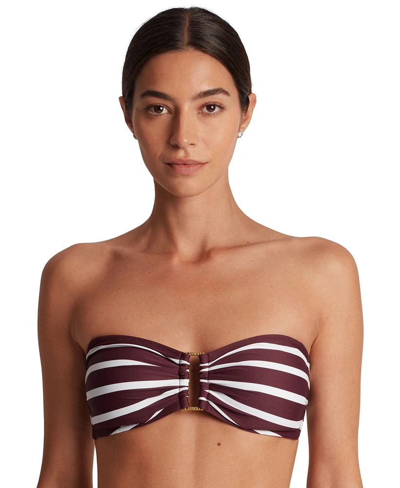 Lauren Ralph Women's Striped Ring Bandeau Bikini Top