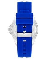 Steve Madden Men's Premium Blue Silicone and Silver-Tone Alloy Metal Watch, 44mm - Blue/Red/Silver