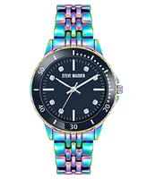 Steve Madden Women's Essential Black and Rainbow Alloy Metal Bracelet Watch, 33.5mm