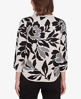 Alfred Dunner Women's Romancing the Stone Floral Jacquard Crew Neck Sweater