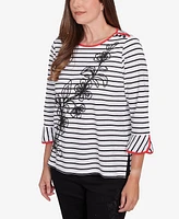 Alfred Dunner Women's Wild at Heart Striped Floral Flared Sleeve Top