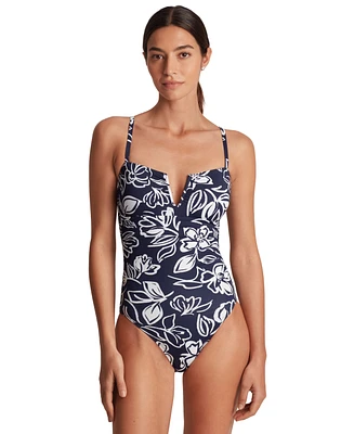 Lauren Ralph Women's Floral-Print U-Wire One-Piece Swimsuit