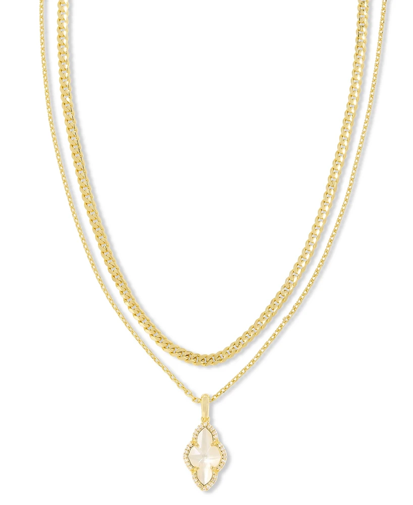 Kendra Scott Gold-Tone Mother of Pearl & Pave Clover Layered Necklace, 16" + 3" extender