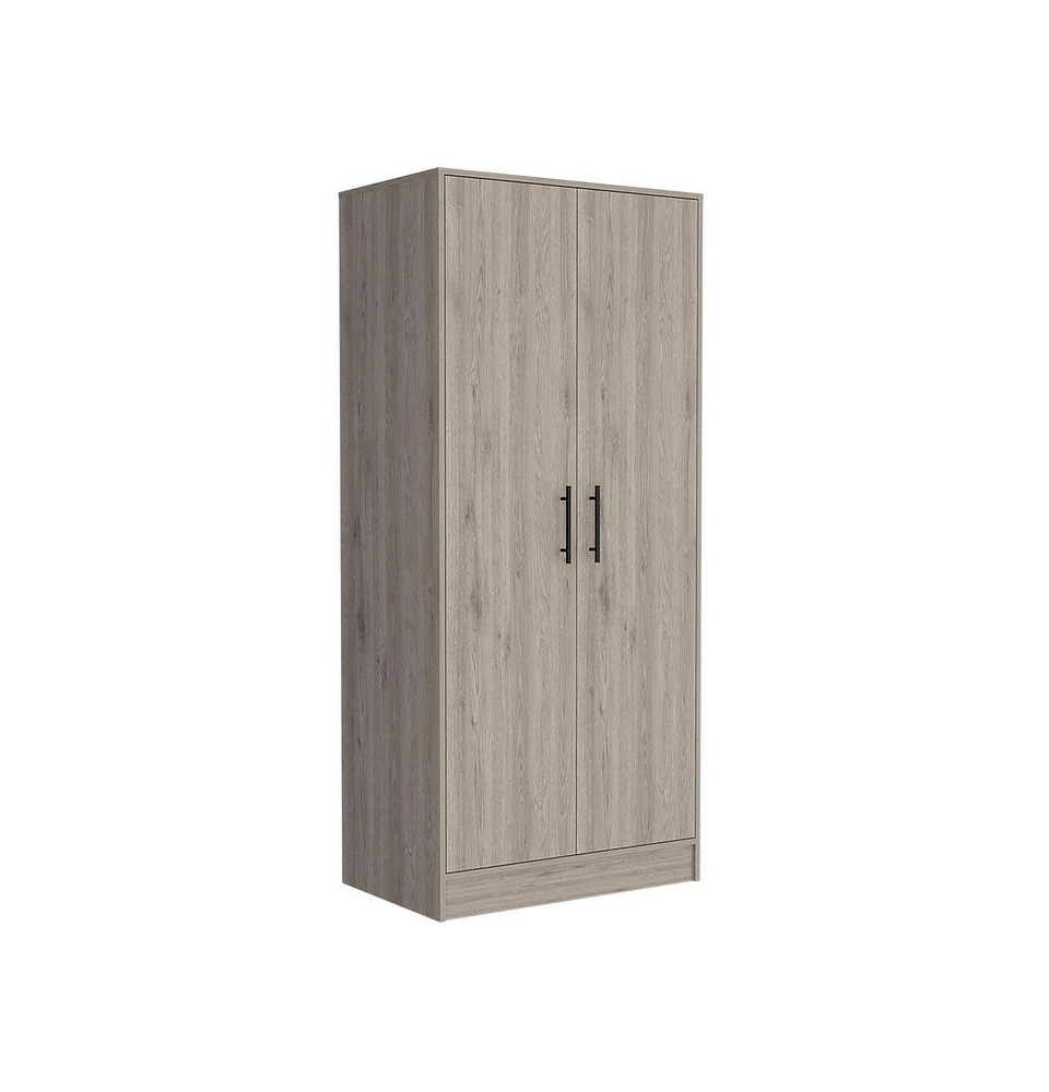 Depot E-Shop Darwin 180 Armoire, Double Door Cabinets, Metal Rod, Metal Handle, Two Shelves, One Drawer, Light Gray