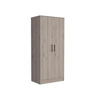 Depot E-Shop Darwin 180 Armoire, Double Door Cabinets, Metal Rod, Metal Handle, Two Shelves, One Drawer, Light Gray