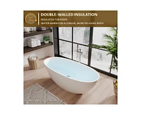 gaomon 65"Solid Surface Freestanding Bathtub, Contemporary Oval Shape Soaking Tub, Stone Resin Stand Alone Bathtub With Pop-Up Drain and Overflow, Cup