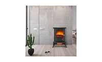 Slickblue 1500W Freestanding Electric Fireplace, 3D Flame with Remote Control, Glass Doors, 3 Quartz Tubes, Black