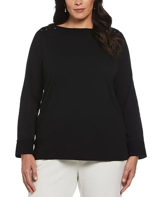 Rafaella Plus Laced Boatneck Long Sleeve Top